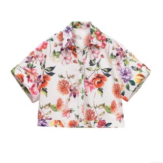 Women's Short Sleeve Floral Print Poplin Shirt Fashionable Lapel Button Down Blouse Casual Elegant Summer Tops For Women