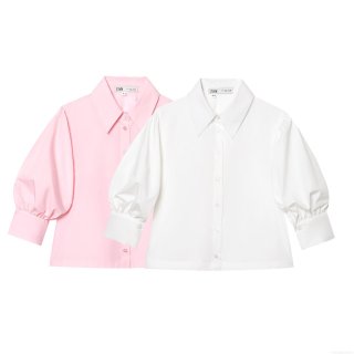 Women's Elegant Poplin Shirt Long Puff Sleeve Single-Breasted Polyester Cotton Blend Tencel-Like Blouse Solid Color Sweet Casual Office Top For Women