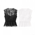Women Sexy Lace Patchwork Bustier Top Elegant Round Neck Sleeveless Peplum Hem Solid Color Polyester Blend Fashion Tank Top For Summer Party Date Night Out
