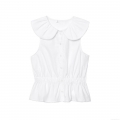 Women's Elegant White Sleeveless Blouse Featuring Oversized Ruffle Peter Pan Collar Minimalist Solid Color Button Up Peplum Top Sweet Summer Shirt