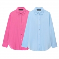 Women's Elegant Solid Color Button Down Shirt Long Sleeve Polyester Blouse for Daily Commute Modern Lady Style Casual Tops