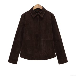 Women's Faux Suede Shirt Jacket Long Sleeve Solid Color Hidden Placket Outerwear Casual Elegant Blouse With Cuff Zippers For Spring Autumn Winter