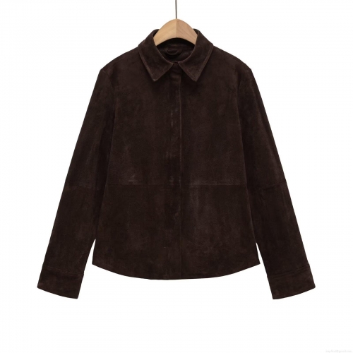 Women's Faux Suede Shirt Jacket Long Sleeve Solid Color Hidden Placket Outerwear Casual Elegant Blouse With Cuff Zippers For Spring Autumn Winter