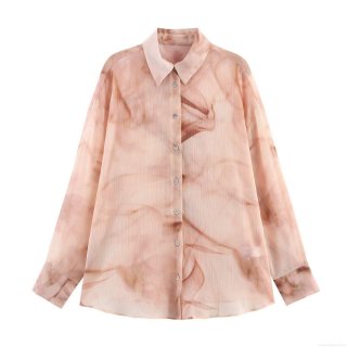Women's Long Sleeve Button Down Shirt Chiffon Marble Print Blouse Casual Lapel Top Fashion Tie-Dye Smock for Daily Work Streetwear Women Clothing