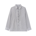 French Elegant Vertical Stripe Shirt Women Long Sleeve Button Down Polyester Blouse Casual Lapel Top For Office Daily Wear