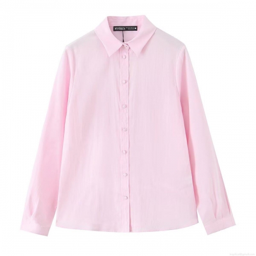 Women's Long Sleeve Button Down Shirt Polyester Lightweight Solid Color Turn-down Collar Blouse For Office Work Daily Wear Casual Elegant Lady Tops