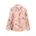 Fashion Women's Long Sleeve Tie Dye Marble Print Chiffon Shirt Lightweight Button Down Lapel Blouse For Daily Casual Office Wear