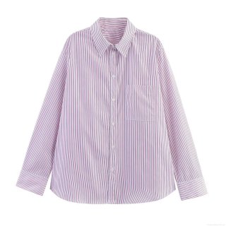 Women Classic Red and Blue Striped Poplin Shirt Casual Long Sleeve Button Down Blouse with Chest Pocket Loose Fit Daily Work Tops