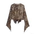 Women's Sexy Leopard Print V-Neck Ruffle Blouse Long Flare Sleeve Tie-Front Chiffon Top For Party Casual Fashion Ladies Shirt