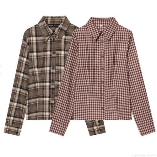 Women's Plaid Button Down Shirt Long Sleeve Lapel Blouse Retro Casual Socialite Style Autumn Winter Fashionable Slim Fitting Office Commute Polyester Tops