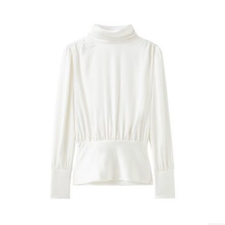 Women's Elegant Satin Long Sleeve Blouse With Bow Tie Neck Backless Solid White Pullover Shirt For Party Casual Office Ladies