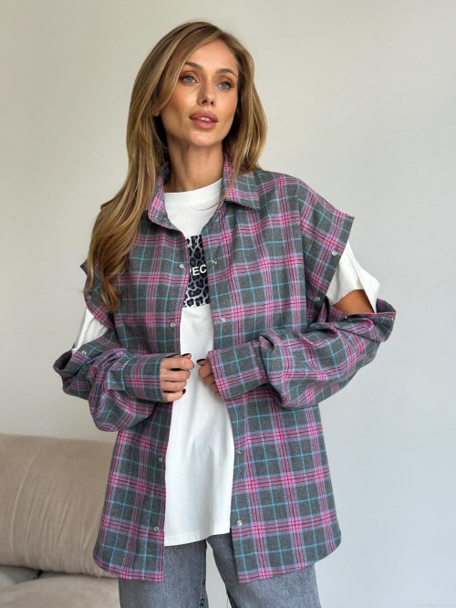 Women's Vintage Plaid Cotton Shirt Detachable Long Sleeve Hollow Out Loose Blouse With Metal Buttons Retro Oversized Button Down Tops For Daily Party