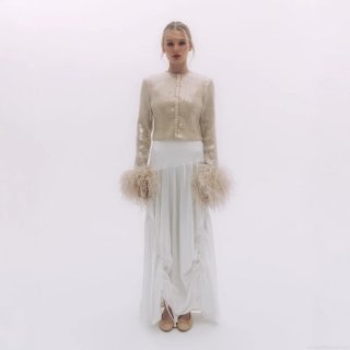 Luxury Women's Sequined Feather Trim Cardigan Elegant Rhinestone Long Sleeve Slim Fit Top for Party Nightclub Sexy Sparkly Champagne Sequin Blouse