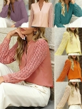 Women's Elegant V-Neck Lace Stitching Long Sleeve Blouse Hollow Out Polyester Top For Office Commuting Casual Stylish Shirt For Ladies