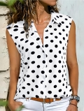 Women's Elegant Polka Dot Sleeveless Blouse Polyester Chiffon Lapel Button Down Casual Office Top Summer Fashion Commute Shirt for Ladies