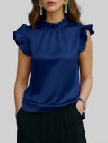 Women's Elegant Satin Sleeveless Blouse Ruffle Mock Neck Solid Color Pleated Top Office Commute Fashion Pullover Shirt
