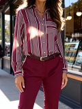 Women's Striped Long Sleeve Blouse Elegant Polyester Button Up Shirt For Office Work Casual Daily Wear 2025 Fashion Color Block Tops