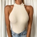 Women's Sexy Halter Neck Bodysuit Sleeveless High Neck Ribbed Knit Jumpsuit Slim Fit Solid Color Cotton Blend Summer Streetwear Clubwear Romper