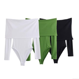 Women's Sexy Off-The-Shoulder Long Sleeve Bodysuit Solid Color Slim Fit Polyester Spandex Milk Silk Jumpsuit For Party Clubwear Summer Spring Fashion Body Suit