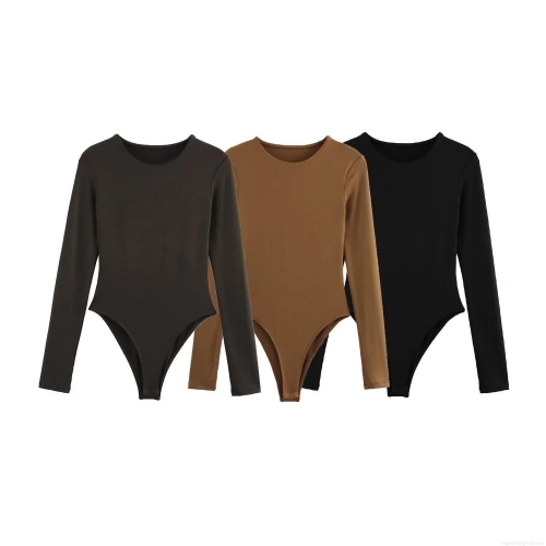 Women's Sexy Long Sleeve Bodysuit Solid Color Crew Neck Slim Fit Jumpsuit Leotard Tops for Streetwear Daily Wear Casual Women Clothing
