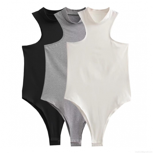 Women's High Neck Sleeveless Bodysuit 95% Polyester 5% Elastane Sexy Slim Fit Mock Neck Ribbed Knit Jumpsuit For Party Clubwear Summer Daily Wear