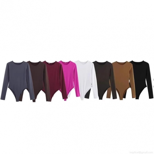 Women's Sexy Slim Fit Long Sleeve Bodysuit Milk Silk Crew Neck Solid Color Leotard Jumpsuit Top For Party Daily Wear