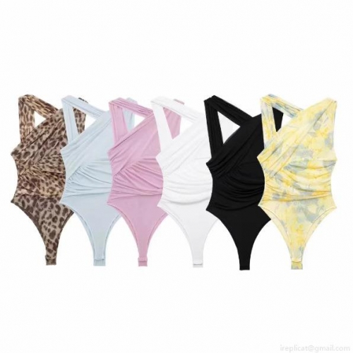 Women's Sexy Asymmetrical Ruched Mesh Bodysuit One Shoulder Cross Knitted Bodysuit Tops For Party Club Night Out Elegant Slim Fit Jumpsuits