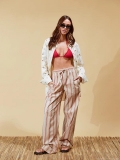 Women High Waisted Wide Leg Pants Striped Print Loose Casual Trousers Breathable Summer Vacation Beachwear Bohemian Street Style Comfortable Long Pants