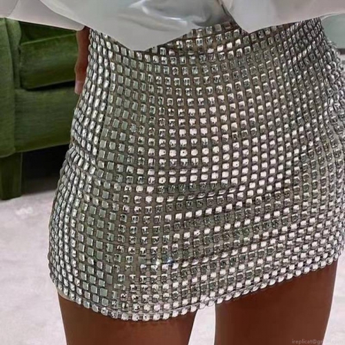 Women Sexy Silver Metallic Sequin Mini Skirt High Waist Bodycon Mesh Short Skirt Party Club Nightwear Sparkly Pencil Skirt For Night Out Women