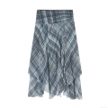 Women's Romantic Blue Grey Plaid Layered Ruffle Skirt Irregular Hem High Waist Polyester Chiffon Midi Skirt For Daily Dating Elegant Ladies Skirt