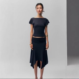 Women's Sexy Fishtail Midi Skirt Solid Color Polyester Spandex Irregular Hem Ruched Bodycon Low Waist Skirt Elegant Skirt for Women Night Out Party Wear