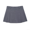 Women Low Waist Pleated Mini Skirt Slate Grey Polyester Woven Preppy Sweet Spicy Style Skort With Safety Shorts And Invisible Zipper For School Daily Party