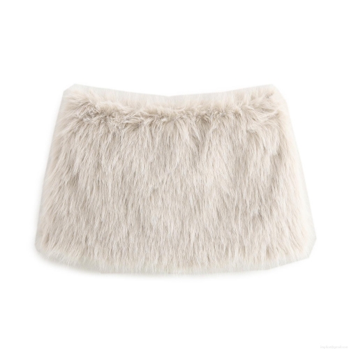 Women Sexy Faux Fur Mini Skirt Solid Color Polyester A-Line Low Waist Plush Short Skirt Spice Girl Style Streetwear Party Wear Clubbing Fashion