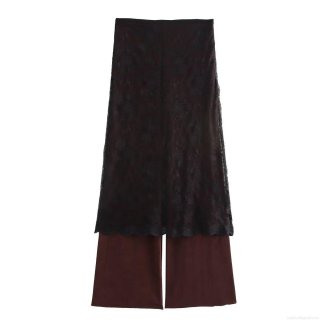 Women's Elegant Lace Stitching Fake Two-Piece Straight Leg Pants Mid-Waist Long Trousers for Office Daily Casual Intellectual Style