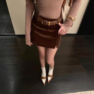 Women's Retro Corduroy Mini Skirt Low Waist Bodycon Short Skirt With Split Fall Winter Casual Cotton Blend Pencil Skirts For Lady