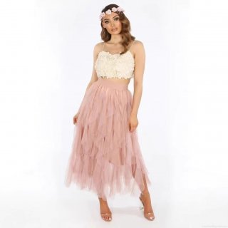 Women's Elegant Pink Layered Mesh Cake Skirt High Waist A-Line Long Skirt For Vacation Party Holiday Socialite Style Solid Color Polyester Skirt