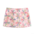 Women's Sweet 3D Floral Applique Mini Skirt Pink Tulle Mesh A-Line Skirt With Colorful Flowers And Sequins Elegant Party Vacation Skirt For Women
