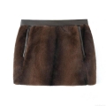 Women's Sexy Brown Faux Fur Mini Skirt With Leather Patchwork Bodycon Hip Skirt For Streetwear Party Winter Autumn Slim Fit Short Skirt Fashion