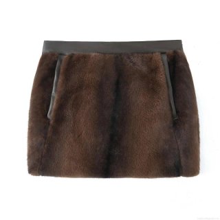 Women's Sexy Brown Faux Fur Mini Skirt With Leather Patchwork Bodycon Hip Skirt For Streetwear Party Winter Autumn Slim Fit Short Skirt Fashion