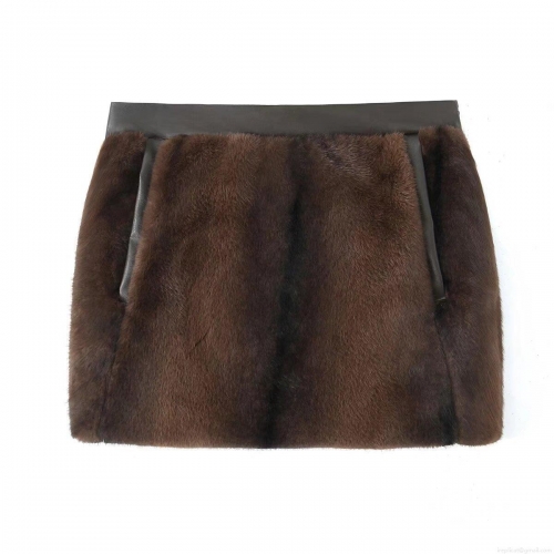Women's Sexy Brown Faux Fur Mini Skirt With Leather Patchwork Bodycon Hip Skirt For Streetwear Party Winter Autumn Slim Fit Short Skirt Fashion
