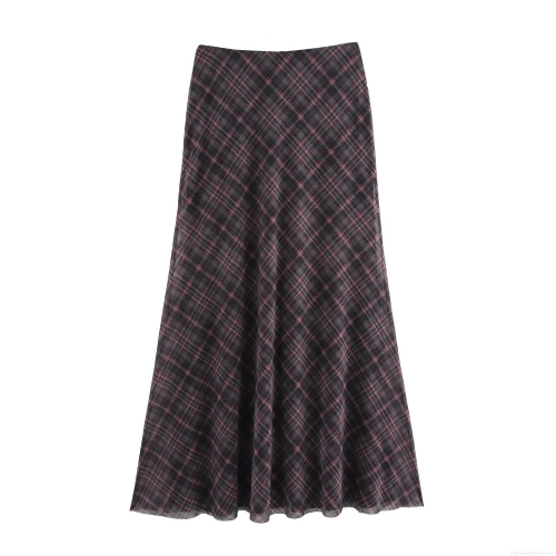 Women's Retro Plaid Mermaid Maxi Skirt High Waist Mesh Polyester Long Skirt Slim Fit Sexy Checkered Pencil Skirt For Women Daily Casual Streetwear Party Clubwear Elegant A-Line Skirt