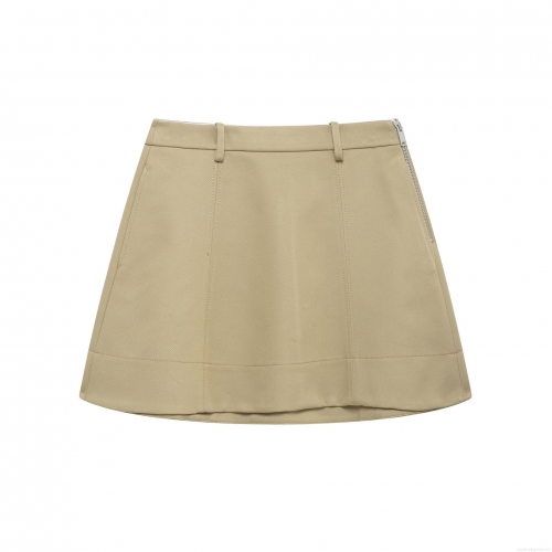 Women's Khaki A-Line Mini Skirt American Vintage High Waist Short Skirt With Side Zipper Solid Color Polyester Casual Bottoms For Women Daily Wear