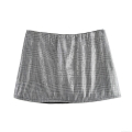 Women's Sexy Plaid Sequin Mini Skirt Shiny Low Waist A-Line Short Skirt for Party Clubwear Summer Fashion Sparkly Gray Bottoms