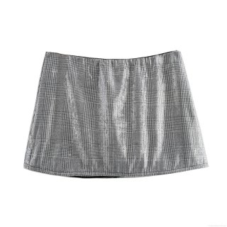 Women's Sexy Plaid Sequin Mini Skirt Shiny Low Waist A-Line Short Skirt for Party Clubwear Summer Fashion Sparkly Gray Bottoms