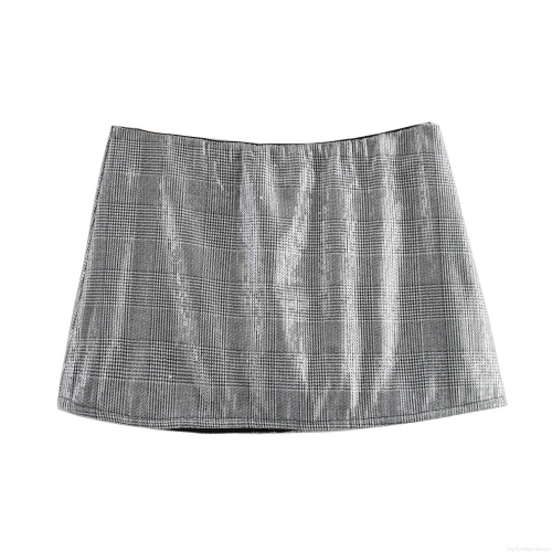 Women's Sexy Plaid Sequin Mini Skirt Shiny Low Waist A-Line Short Skirt for Party Clubwear Summer Fashion Sparkly Gray Bottoms