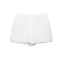 Women's French Sweet White Embroidered Hollow Out Shorts Elegant Lace Floral Wavy Hem Casual Mid Waist Hot Pants For Summer Vacation