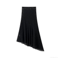 Sexy Black Lace Irregular Hem Midi Skirt Elegant High Waist Hollow Out Fishtail Bodycon Skirt For Women Party Evening Date Night Clubwear