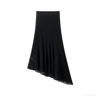 Sexy Black Lace Irregular Hem Midi Skirt Elegant High Waist Hollow Out Fishtail Bodycon Skirt For Women Party Evening Date Night Clubwear