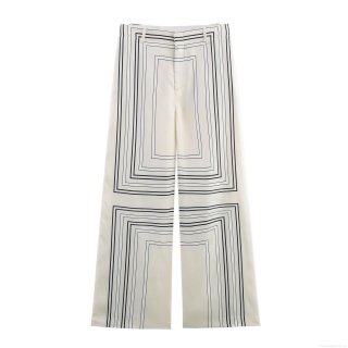 Women's Geometric Print Wide Leg Pants High Waist Satin Silk Straight Trousers Casual Loose Long Trousers for Streetwear Summer Fashion