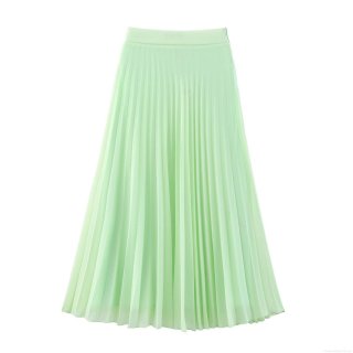 Elegant Mint Green Pleated Maxi Skirt Chiffon High Waist A-Line Long Skirt For Women Vacation Summer Beach Party Solid Color